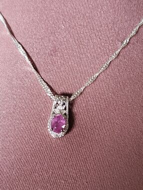 Ilikaka Hot Pink Sapphire Cambodian Zircon Pendant Necklace Platinum Plated